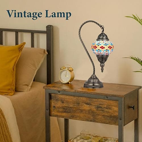 Marrakech Stained Glass Lamp Turkish Table Lamp with Tiffany Style, Handmade Moroccan Mosaic Lamps Vintage with Swan Neck Bronze Base Including LED Bulb for Living Room Bedroom Decor (Colorful3) thumbnail 5