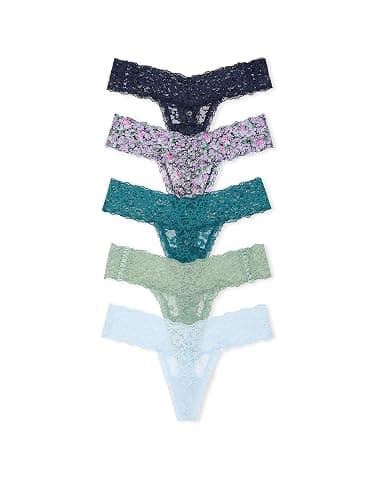 Victoria's Secret Women's Lace Thong Underwear, Panties for Women, Multi Pack (XS-XXL) - Medium - Floral & Solid Mix - Image 1