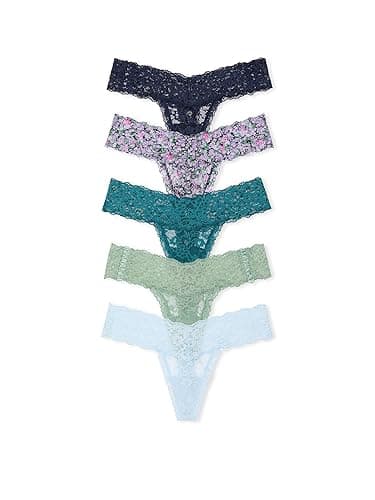 Victoria's Secret Women's Lace Thong Underwear, Panties for Women, Multi Pack (XS-XXL) - Medium - Floral & Solid Mix
