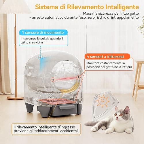 Lettiera Gatto Autopulente con APP, Lettiera Autopulente per Gatti da 90 L con Cassetto Feci da 8,5 L per Oltre una Settimana, Sistema Profumato e Sensore Radar, Adatta a Famiglie con Più Gatti. thumbnail 4