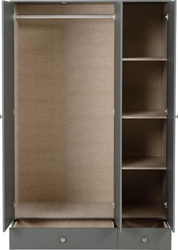 Denver 3 Door 2 Drawer Mirrored Wardrobe in Grey Gloss thumbnail 4