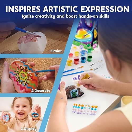 Rock Painting Kit- Glow in The Dark Rock Kit, Arts and Crafts for Kids Ages 6-12, Art Supplies Toy , Kids Craft Paint Kits, Arts & Crafts for Boys Girls Birthday Party Gift Toy thumbnail 3