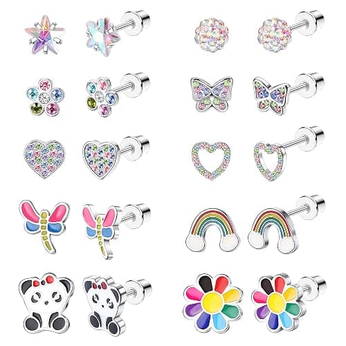 Finrezio Hypoallergenic Earrings for Girls Women Surgical Steel Screw Back Earrings Cute Earrings Girls Earrings Ages 8-12 Hypoallergenic Screwback Stud Earring Set - Image 1