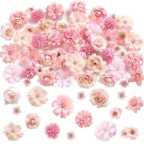 rongflower Faux Flower Heads Small Silk Artificial Flower DIY Fake Mini Flowers Rose Daisy Multicolor Flowers Craft Supplies for Wedding Party Wreath Graduation Season Party Home Decor (45, Pink) - Image 1