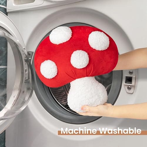 AELS Mushroom Pillow, Cute Polka Dot Plush Decorative Throw Pillow for Couch, Sofa, Bedroom, Nursery, Home Decor for Mushroom Lovers, Red thumbnail 2