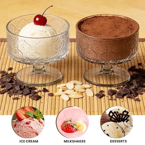 YFXREIL Set of 6 Glass Dessert Bowls, 6.09OZ, Ice Cream Cones Cocktail Glasses Elegant Martini Cups for Fruits Salads Puddings Stylish Crystal Design Perfect for Parties and Special Occasions thumbnail 6