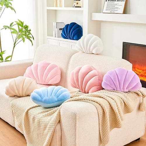 Uvvyui White Shell Pillow, Seashell Decorative Throw Pillow Beach Pillow, Soft Velvet Shell Shaped Pillow Room Decor, 13" Seashell Throw Pillow Ocean Pillow Stylish Cushion thumbnail 2