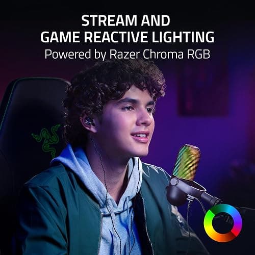 Razer Seiren V3 Chroma RGB USB Microphone: Stream & Game Reactive Lighting - Tap-to-Mute Sensor - Condenser Mic - Digital Gain Limiter & Shock Absorber - PC, Discord, OBS Studio, XSplit - Black thumbnail 2