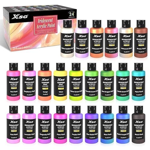 24 Color Iridescent Acrylic Paint 60mL - Superior Coverage, Blendable, Fast Drying Versatile Craft Paint for Canvas, Wood, Rock, Fabric & Holiday Decor - Image 1