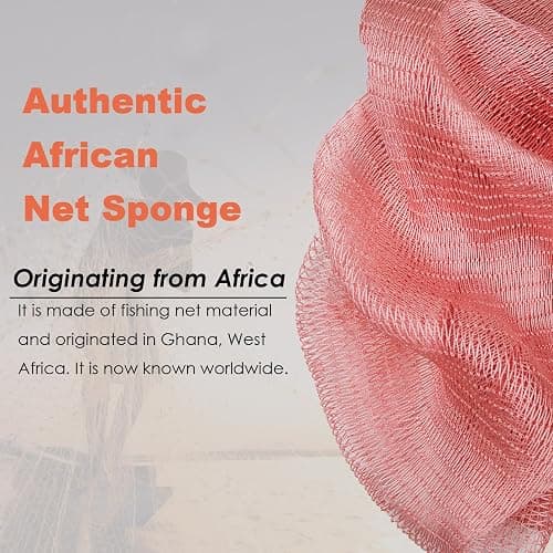 NEBOCA African Net Sponge Authentic African Exfoliating Net Sponge with Knots Real Sapo Sponge with Handles Afro Scrub Net Bath Cloth for Shower (Pink) thumbnail 2