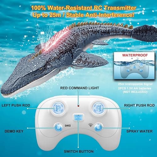 Remote Control Mosasaurus Dinosaur Toys for Boys Kids, Rechargable Swimming Pool High Simulation Toys, Electric RC Sea Monster with Light & Spray Water Birthday Gift for Ages 3 4 5 6 7 8 9 thumbnail 4