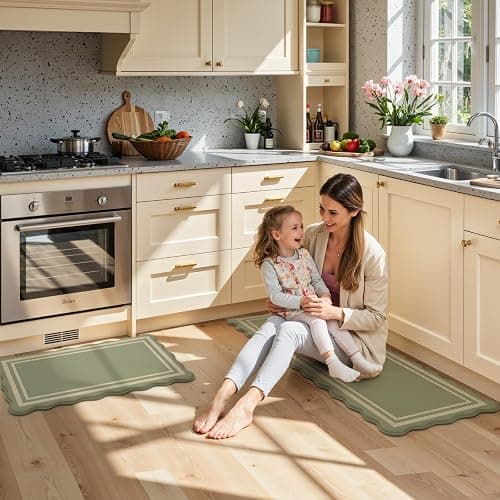 KIMODE Anti Fatigue Mats for Kitchen Floor 17"x47"+17"x29", Farmhouse Kitchen Rugs Sets of 2, Cushioned Kitchen Floor Mat Non Skid, Memory Foam Kitchen Mat for Laundry Office Sink Desk Olive Green thumbnail 8