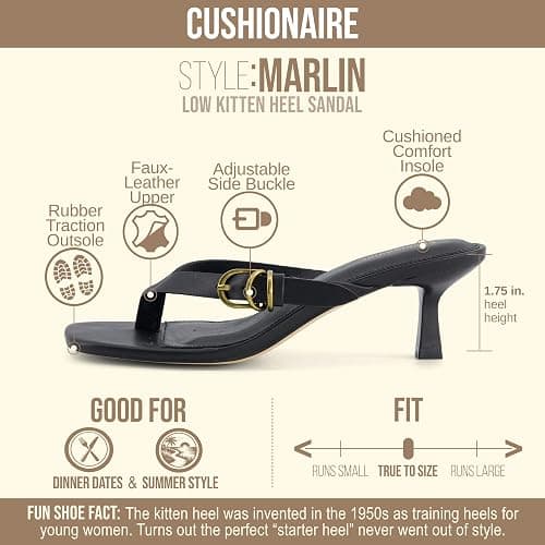 CUSHIONAIRE Marlin Low Kitten Heels for Women, Thong Style Dressy Heeled Womens Sandals with Adjustable Buckle Closure thumbnail 4