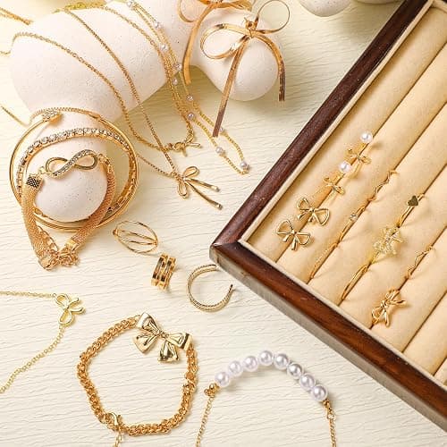 Tondiamo 23 Pcs Bowknot Jewelry Set for Women Coquette Bow Necklace Bracelets Cute Bowknot Charm Rings Ribbon Earrings Stud Set for Women Gold Jewelry Gift thumbnail 7