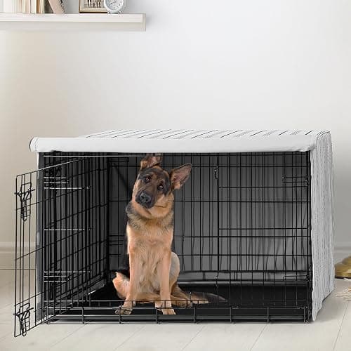 Sweet Jojo Designs 48in. Large Dog Crate Cover (White and Grey Stripe) Pet Cage, Kennel Covers (Modern, Neutral, Contemporary, Striped, Elegant, Pinstriped, Minimalist, Gray Stripes) thumbnail 2