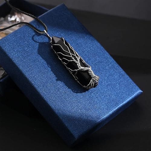 VIBILIA Healing Crystal Necklace Tree of Life Wire Wrapped Natural Stone Point Pendant Necklace Hexagonal Reiki Spiritual Quartz Gemstone Jewelry for Women Men thumbnail 4