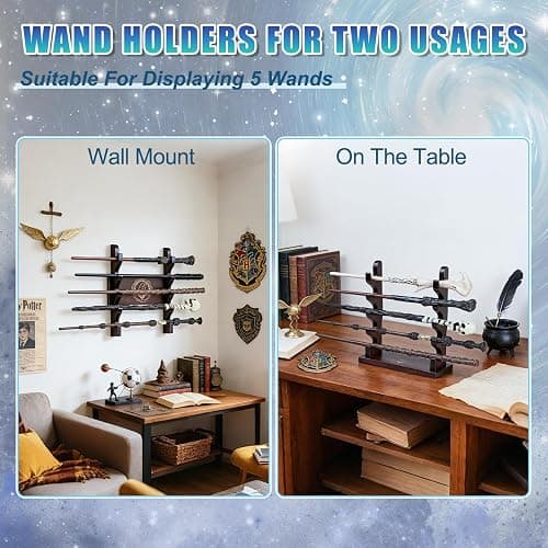 DigNew 5 Tiered Wand Holder,Wood Wand Display Stand,Wall Mount and Desktop,Suitable for Wand Enthusiasts or Collectors to Display in The Living Room,Bedroom or Office thumbnail 3