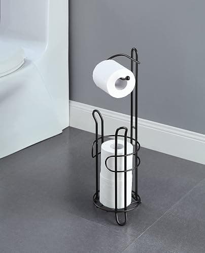 SunnyPoint Freestanding Toilet Paper Holder with Storage – Holds 3 Spare Rolls, Heavy-Duty Steel, Black Finish, Easy Assembly, Space-Saving Bathroom Organizer thumbnail 2