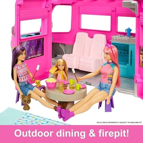 Barbie Camper, Doll Playset with 60 Accessories, 30-Inch-Slide and 7 Play Areas, Dream Camper thumbnail 5