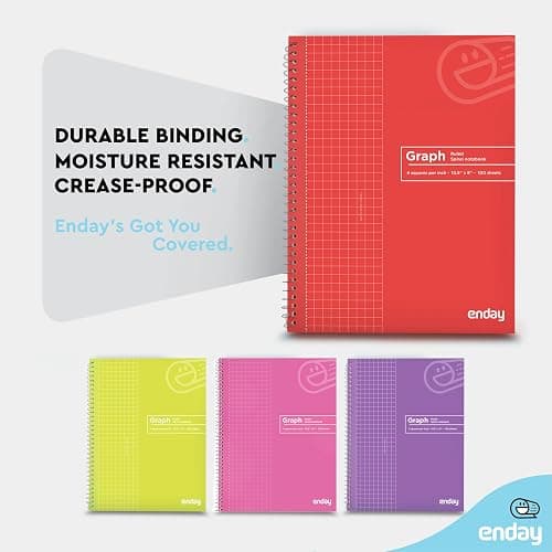Emraw Graph Paper Notebook (4 Pack) Grid Notebook, Graph paper spiral notebook, Graph notebook, 4 Squares per inch Grid paper notebook, White Paper Quad Ruled Spiral Assorted Colors - by Enday thumbnail 6