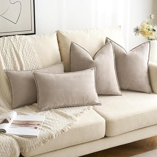 MIULEE 2er Kissenbezug 50x50 Beige Chenille Kissenhülle zierkissen | Weiche Kissenbezüge Sofakissen dekokissen zierkissen Elegantes Design für Couch Sofa Wohnzimmer thumbnail 7