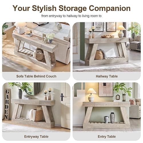 60" Farmhouse Entryway Table, Console Table with Drawer, Narrow Long Wood Sofa Table for Living Room, Wooden Hallway Foyer Table with Heavy Duty Base, Entry Table for Entrance(Light Rustic Oak) thumbnail 6