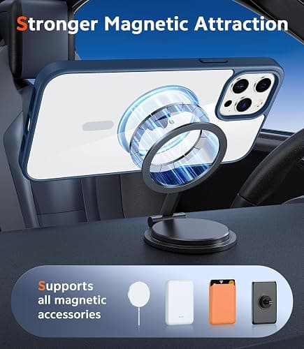 FNTCASE for iPhone 12 Pro-Max Case: Clear Magnetic Phone Cases Compatible with Magsafe Slim Anti Yellowing Military Grade Drop Protection Rugged Protective Transparent Cell Phone Cover (B-Blue) thumbnail 4