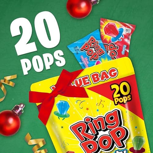 Ring Pop Candy, Christmas Lollipops, 20 Ct Party Favors in Assorted Fruity Flavors - Full Size, Bulk Variety Pack, Individually Wrapped Hard Candy For Stocking Stuffers, Holiday Gifts thumbnail 3