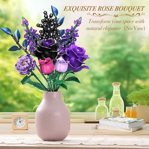 MITIZBLOX Kit de Construcción de Ramo de Flores, Colección Botánica de Rosas Artificiales, Decoración del Hogar y Regalos para San Valentín/Día de la Madre, Juguete para Niñas Mujeres Adultos Niños 6+ thumbnail 4
