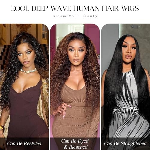 18 Inch Women's Real Hair Wig,Deep Wave Human hair Wig,200 Density 13X4 HD Transparent Lace Front Glueless Wigs For Black Women Pre Plucked,Natural Black Curly echthaar perücke (46cm) thumbnail 6