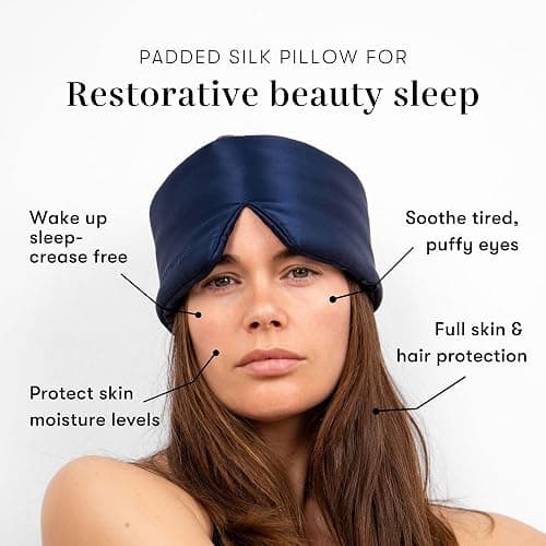 DROWSY Silk Sleep Mask - Face-Hugging, Padded Cocoon for Luxury Sleep in Total Darkness - 100% Pure Mulberry Silk, Skin-Hydrating & Adjustable (Midnight Blue) thumbnail 5