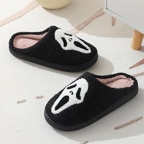 BOOUKILE Happy Face Slippers for Women Men,Retro Soft Cozy Comfy Plush Lightweight House Slippers Slip-on Indoor Outdoor Slippers,Slip on Anti-Skid Sole thumbnail 4