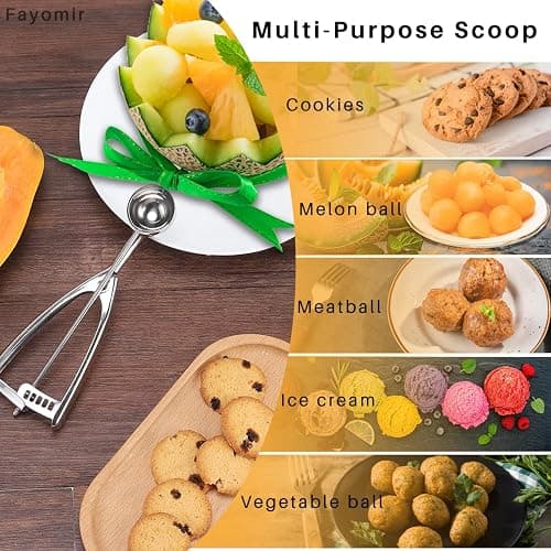 Fayomir Cookie Scoop Set - Small/1 Tbsp, Medium/2 Tbsp, Large/3 Tbsp - Cookie Dough Scoop, Cookie Scoops for Baking Set of 3,18/8 Stainless Steel Melon Baller Scoops Ice Cream Scoop thumbnail 6