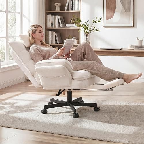 Criss Cross Office Chair with Flip-Up Armrests and Headrest, 135° Reclining Swivel Velvet Criss Cross Chair with Wheels & Foot Rest, Big and Tall Cloud Cross Legged Office Chair for Home, Cream thumbnail 3