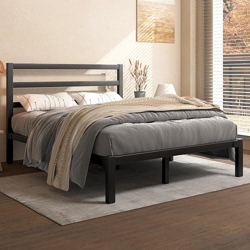 E-Motie Queen Size Bed Frame, Metal Platform Bed Frame with Headboard and Footboard, Underbed Storage Space, No Box Spring Needed, Easy Assembly,Black thumbnail 8