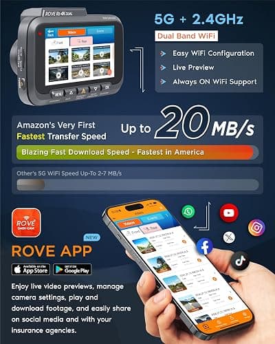 ROVE R2-4K DUAL Dash Cam Front and Rear, STARVIS 2 Sensor, FREE 128GB Card Included, 5G WiFi - up to 20MB/s Fastest Download Speed with App, 4K 2160P/FHD Dash Camera for Cars, 3" IPS, 24H Parking Mode thumbnail 5