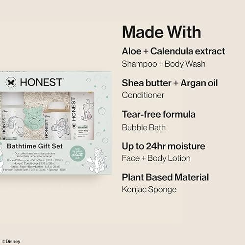 The Honest Company Bathtime Gift Set, Disney Design + Fragrance-Free | Disney-Design Fragrance-Free Bathtime Set: Shampoo & Body Wash, Lotion, Bubble Bath, Conditioner & Sponge. Hypoallergenic. thumbnail 3