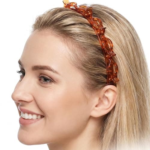 Wanmu 4 Pcs Headbands with Clips Hairpin Headband for Twisty Bangs Hairstyle Weave Bangs Toothed Clip Headbands for Women Girl Y2K Fashion Styling 90s Hair Accessories (Black, Brown) thumbnail 8