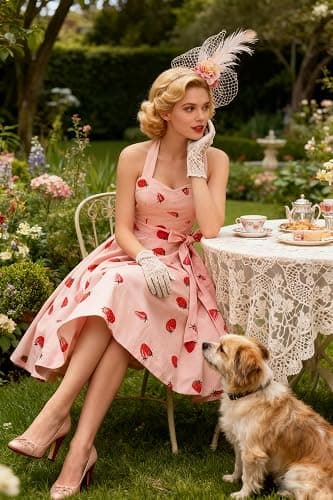 Topdress Women'sVintage Polka Audrey Dress 1950s Halter Retro Cocktail Dress thumbnail 2