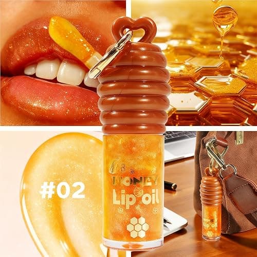 2PCS Honey Hydrating Lip Oil,Portable Key Chain Cute Lip Gloss,honey essence lip oil,Long-Lasting Moisture,Lip Gloss Flavoring Oil With Vitamin E Moisturized Shiny Lips for Girls thumbnail 5