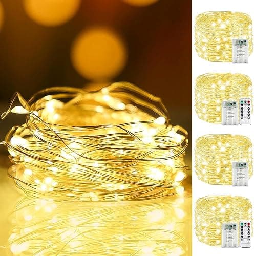 4 Pack Fairy Lights Battery Operated Twinkle Lights Remote Warm White | Total 132FT 400LED String Light, Timer & 8 Modes, Memory, Dimmable, Waterproof Battery Lights Indoor Outdoor Christmas Decor thumbnail 7