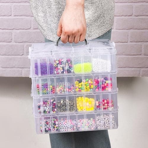 4-Tier Bead Storage Container, Craft Organizer Box with 32 Compartments, Clear Plastic Case with Handle, Includes Funnel and Brush (4-Tire Bead Organizer) thumbnail 7