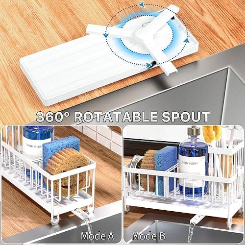 Cisily Sponge Holder for Kitchen Sink, Sink Caddy Organizer with High Brush Holder, Kitchen Countertop Organizers and Storage Essentials, Rustproof 304 Stainless Steel (Cool White, Large) thumbnail 3
