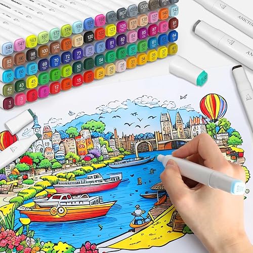Alcohol Markers 80 Colors with Base Support, Drawing Art Markers Perfect for Students Kids and Adults Comics Sketching Illustration Artistic Creation Gift thumbnail 8