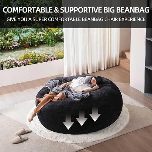 Extra Large Bean Bag Chairs for Adults，5FT,Bean Bags with Filler Included,Memory Foam Chair,Soft and Comfortable Jumbo Bean Bag,Leisure Chair Suitable for Bedroom and Balcony Dormitory (Black) thumbnail 6