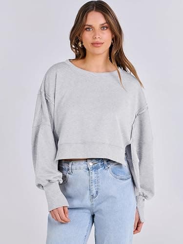 ANRABESS Womens Cropped Sweatshirts Oversized Crewneck Long Sleeve Tops 2025 Fall Winter Loose Pullover Teen Girls Clothes thumbnail 7