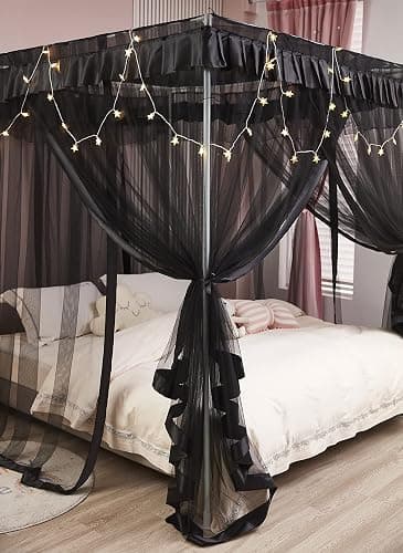 Mengersi 4 Corner Post Bed Canopy Bed Curtains Mosquito Net Bedroom Decoration Accessories (Twin, Black) thumbnail 5