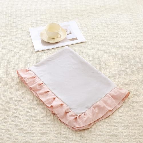 Merryword Beige & Pink Reversible Body Pillow - 20x54inches, Ruffled Long Pillowcase (1 Body) thumbnail 6