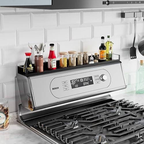 SZJHXIN 4X Strong Magnetic Stove Top Shelf, Adjustable 15-30 Inches, Fits Various Stove Lengths, Kitchen Organizer, Holds Spices, Condiments and BBQ Sauces (Matte Black) thumbnail 2