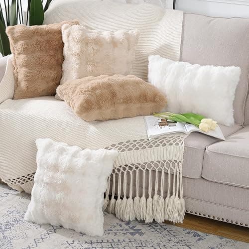 MADIZZ Pack of 2 Thick Plush Wool Throw Pillow Covers 12x20 Inch Cream Soft Neutral Decorative Throw Pillows Accent Boho Cushion Covers for Couch Sofa Bedroom Pillow Shell thumbnail 6